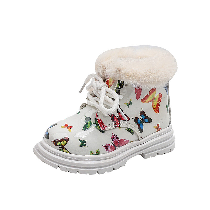 Ziemas bērnu sniega zābaki 2024. gada meitenēm, plīša potītes, princešu zābaki, bērni, silti, kokvilnas apavi, zēni, ādas apavi J380
