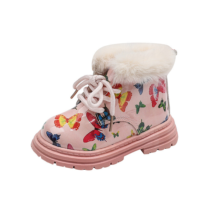 Ziemas bērnu sniega zābaki 2024. gada meitenēm, plīša potītes, princešu zābaki, bērni, silti, kokvilnas apavi, zēni, ādas apavi J380