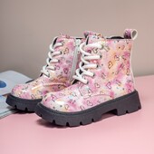 Rózsaszín lány bőrcsizma lapos sarkú, mélyen dekoltált oldalsó cipzárral téli csúszásgátló vízálló lányok divatcsizmák Sandalias De Mujer