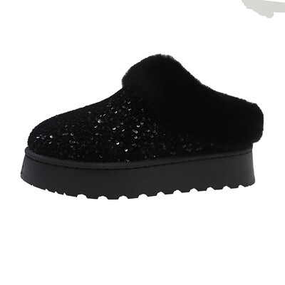 Téli műszőrme Téli csizma Csillogó női csúszásmentes plüss hócsizma női vastag aljú meleg pamut cipő Platform Botas Mujer