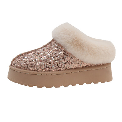 Téli műszőrme Téli csizma Csillogó női csúszásmentes plüss hócsizma női vastag aljú meleg pamut cipő Platform Botas Mujer