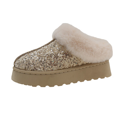 Téli műszőrme Téli csizma Csillogó női csúszásmentes plüss hócsizma női vastag aljú meleg pamut cipő Platform Botas Mujer