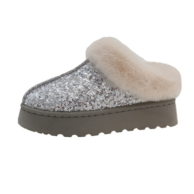 Téli műszőrme Téli csizma Csillogó női csúszásmentes plüss hócsizma női vastag aljú meleg pamut cipő Platform Botas Mujer