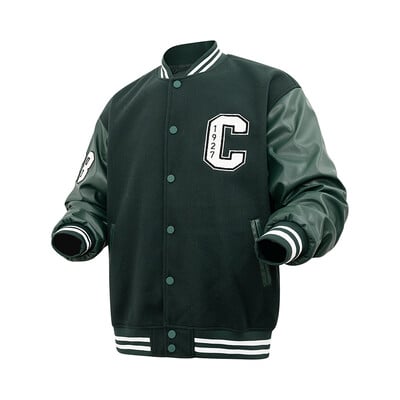 Ανδρικά μπουφάν μπουφάν `C` Κέντημα Baseball Bomber Jacket Unisex Vintage Letterman Wool + Faux Leather παλτό για το φθινόπωρο και την άνοιξη