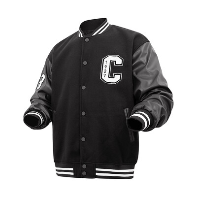 Vyriškos striukės „C“ siuvinėjimas beisbolo bombonešio striukė unisex vintage Letterman vilnos + dirbtinės odos paltas rudeniui ir pavasariui
