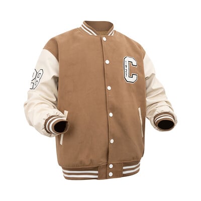 Vyriškos striukės „C“ siuvinėjimas beisbolo bombonešio striukė unisex vintage Letterman vilnos + dirbtinės odos paltas rudeniui ir pavasariui