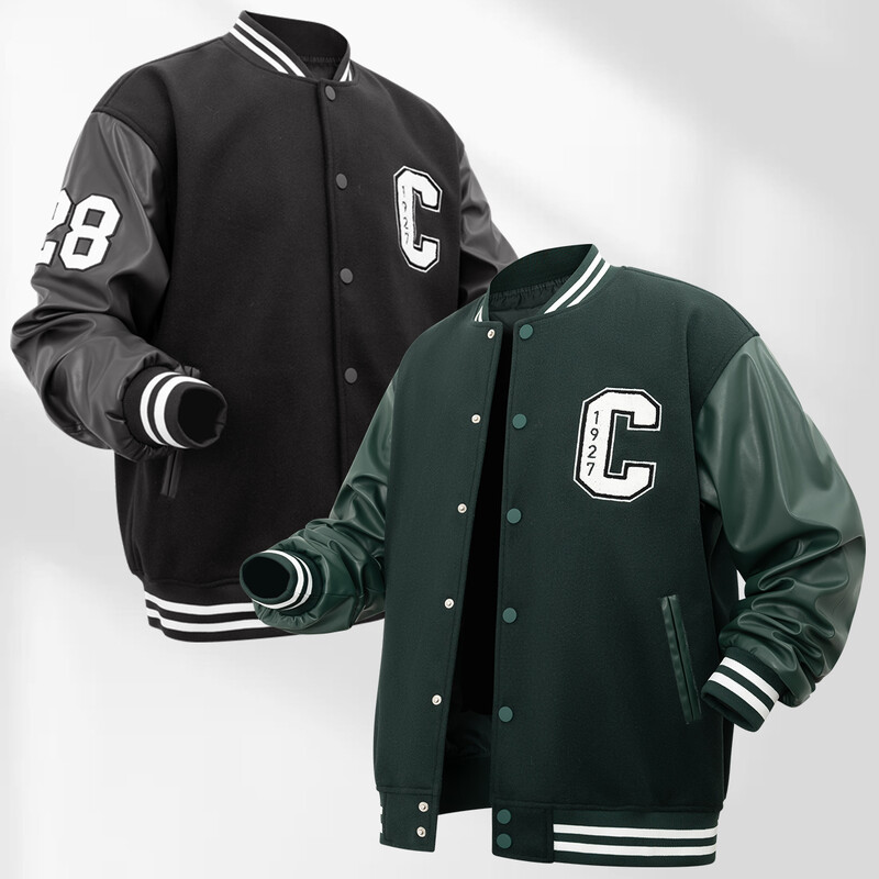 Férfi egyetemi dzsekik "C" hímzésű baseball bomber dzseki uniszex vintage Letterman gyapjú+műbőr kabát őszre és tavaszra