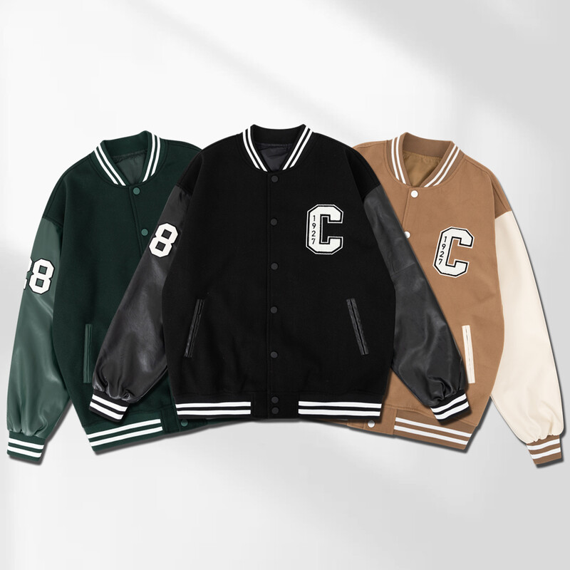 Férfi egyetemi dzsekik "C" hímzésű baseball bomber dzseki uniszex vintage Letterman gyapjú+műbőr kabát őszre és tavaszra