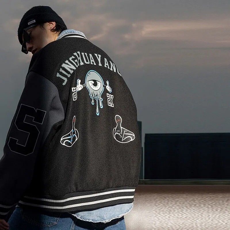 Jachetă bomber de baseball cu literă Y Bărbați Bumbac Mantoane supradimensionate pentru femei Negru maro Uniformă universitară Hip Hop largă