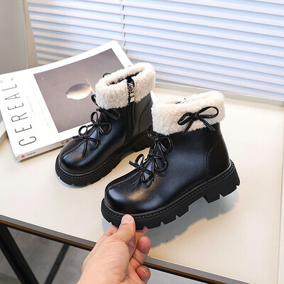 Lány téli csizmák Édes, elegáns gyermekplatformos bokacsizmák Elegáns Bowknot Sokoldalú Gyerekek Divatos Pamut csizmák Új, egyszínű