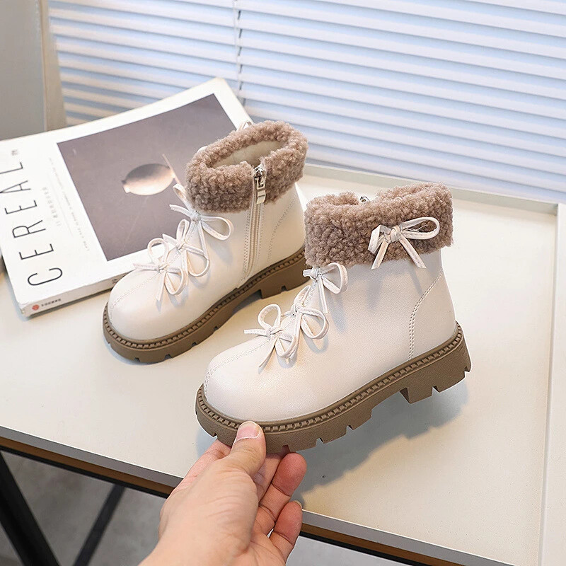 Lány téli csizmák Édes, elegáns gyermekplatformos bokacsizmák Elegáns Bowknot Sokoldalú Gyerekek Divatos Pamut csizmák Új, egyszínű
