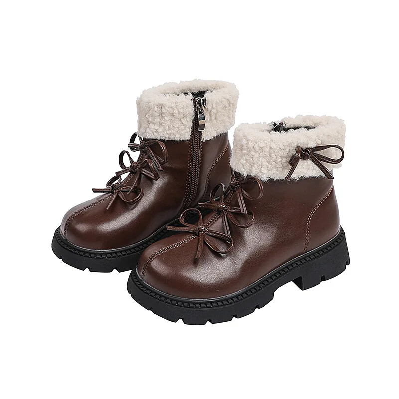 Lány téli csizmák Édes, elegáns gyermekplatformos bokacsizmák Elegáns Bowknot Sokoldalú Gyerekek Divatos Pamut csizmák Új, egyszínű