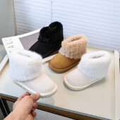 Gyerek lányok hócsizma 2024 új téli gyerekcsizma meleg pihe puha hercegnős divatos boka pamut csizma egyszínű sokoldalú