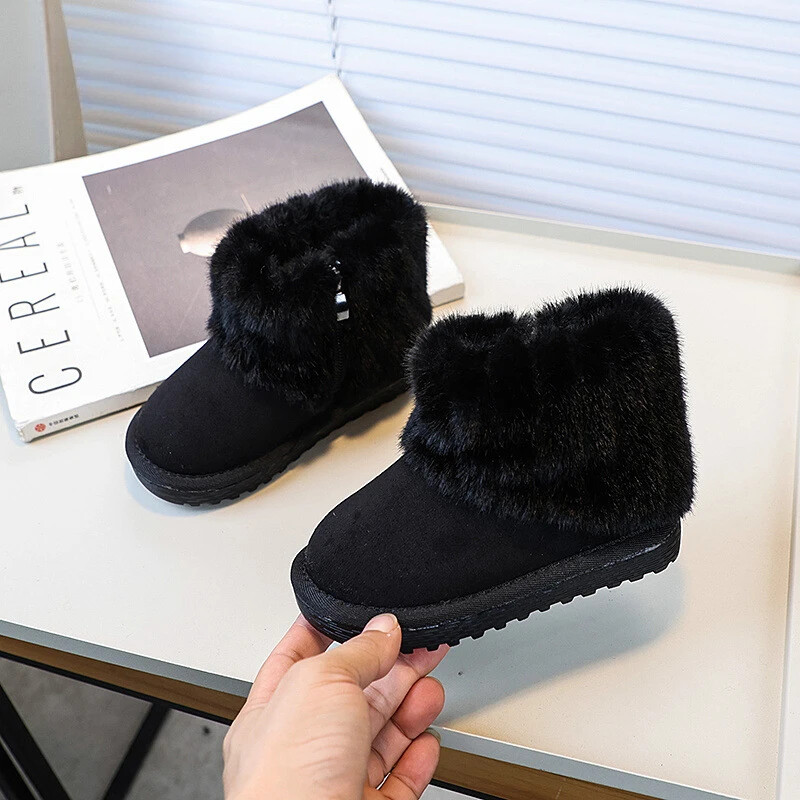 Gyerek lányok hócsizma 2024 új téli gyerekcsizma meleg pihe puha hercegnős divatos boka pamut csizma egyszínű sokoldalú