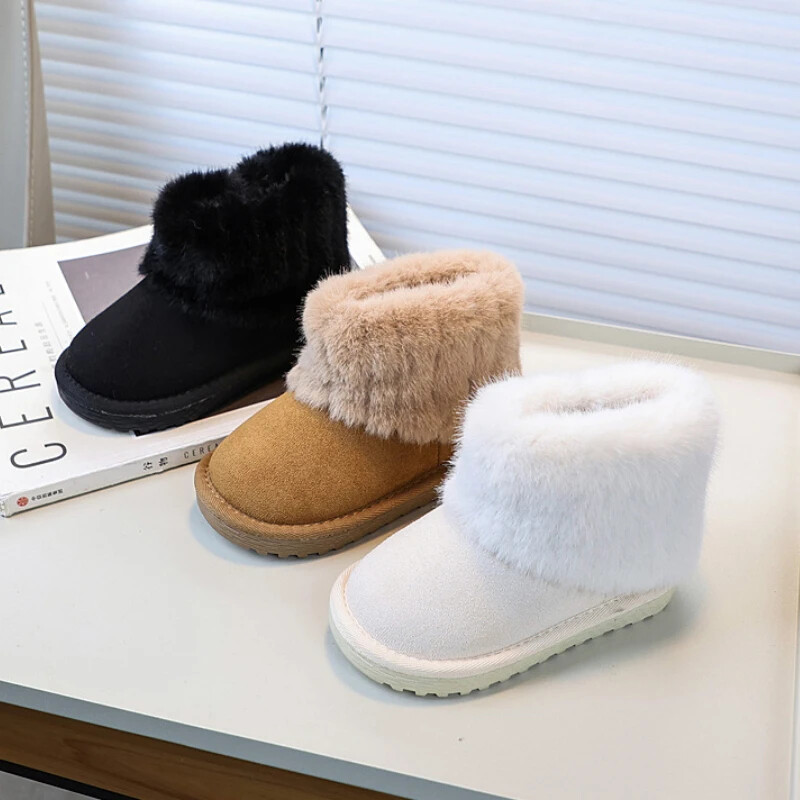 Gyerek lányok hócsizma 2024 új téli gyerekcsizma meleg pihe puha hercegnős divatos boka pamut csizma egyszínű sokoldalú