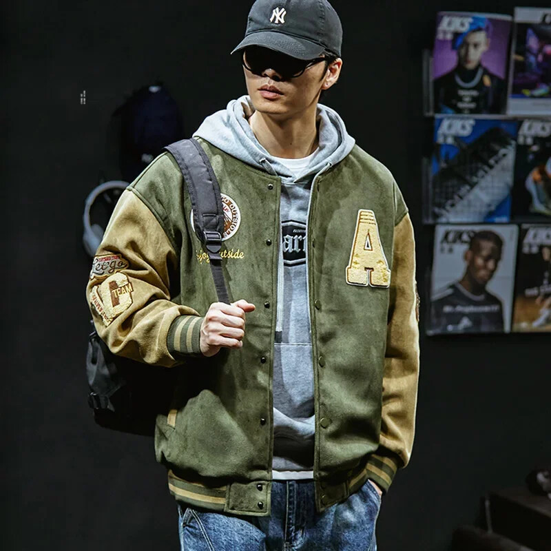 Új Baseball dzseki Férfi Divatos Hímzett Dzsekik Kabátok High Street Felsőruházat Férfi Bomber dzseki Hip Hop Ruházat Felső