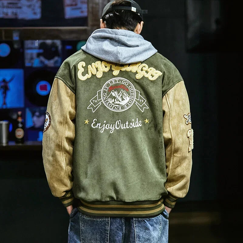 Új Baseball dzseki Férfi Divatos Hímzett Dzsekik Kabátok High Street Felsőruházat Férfi Bomber dzseki Hip Hop Ruházat Felső