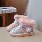 Meiteņu zābaki ziemas modes fliteriem sniega zābaki, neslīdoši, silti bērnu apavi plīša kokvilnas apavi Bērnu princeses puszābaki