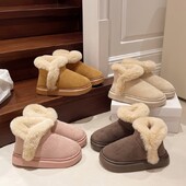 Téli lapos talpú bársony pamut cipő, csúszásmentes, kényelmes, alkalmi női csizma, divatos mandzsetta, vastag talpú hócsizma