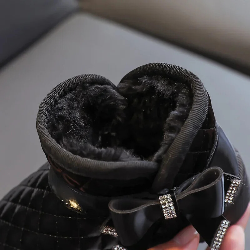 Téli Lányok Hócsizmák Gyerekek Kültéri Csizmák Meleg plüss Strasszos masni Hercegnő Cipők Szélálló Vízálló Gyerekcsizmák