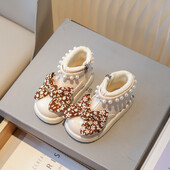 Lány téli csizma Polár meleg gyöngyös masnival vaskos aranyos gyerek rövid csizma cipzár kerek orrú pu bőr divatos gyerekcipő