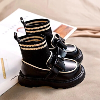 Lányok zokni csizma 2024 új tavaszi és őszi fekete gyerek lovaglócsizma Fly Kötött elasztikus kislányoknak alkalmi bokacsizma