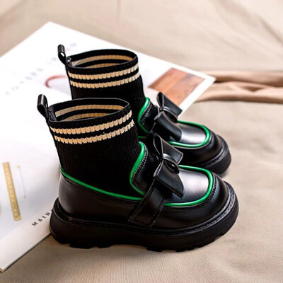 Lányok zokni csizma 2024 új tavaszi és őszi fekete gyerek lovaglócsizma Fly Kötött elasztikus kislányoknak alkalmi bokacsizma