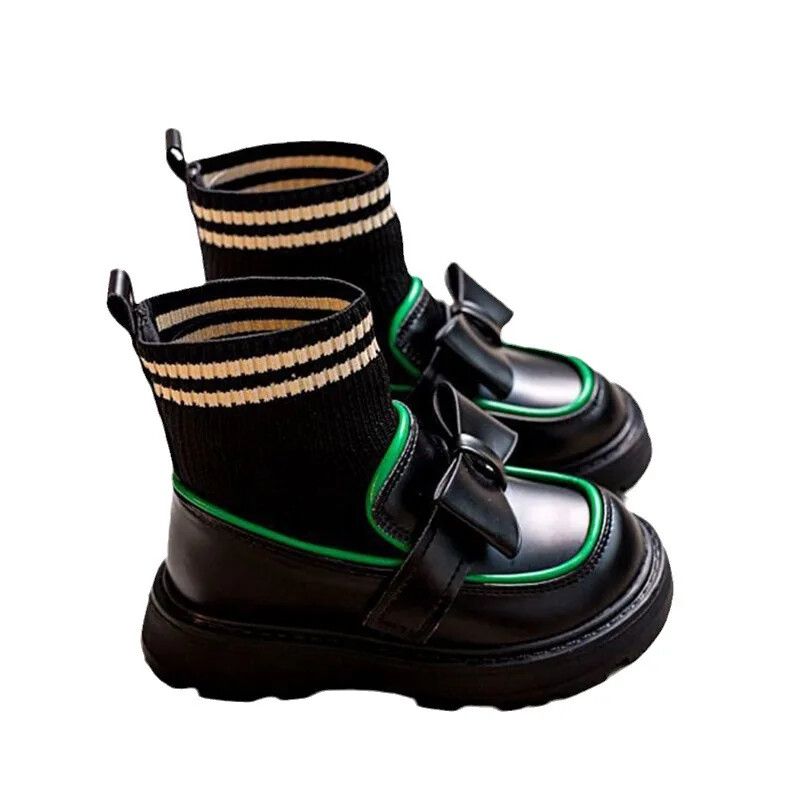 Lányok zokni csizma 2024 új tavaszi és őszi fekete gyerek lovaglócsizma Fly Kötött elasztikus kislányoknak alkalmi bokacsizma