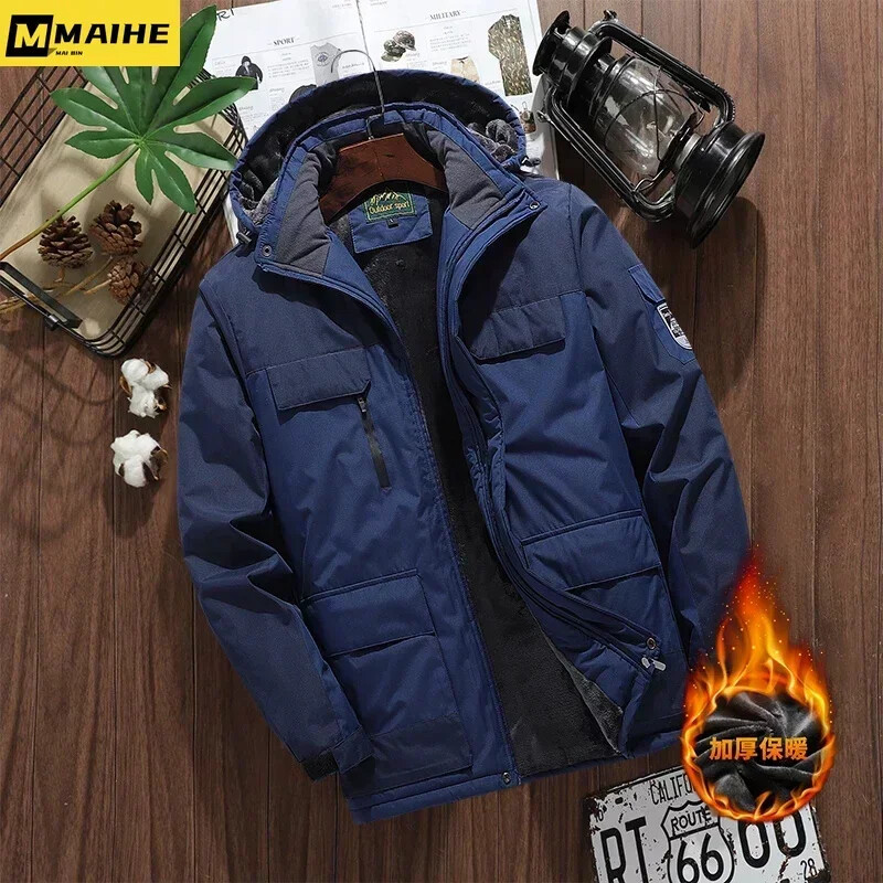 Nagy méretű 9xl 8xl 7xl téli vízálló Parka férfi meleg, vastag polár bélés kültéri szélálló, több zsebes kapucnis kabátok