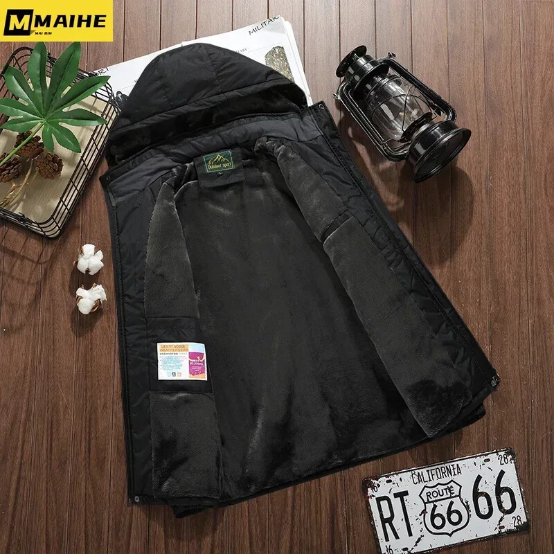 Nagy méretű 9xl 8xl 7xl téli vízálló Parka férfi meleg, vastag polár bélés kültéri szélálló, több zsebes kapucnis kabátok