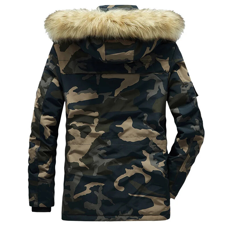 Palton cu glugă din bumbac îngroșat Jachetă de camuflaj pentru bărbați cu guler mare Parka casual căptușită pentru toate anotimpurile
