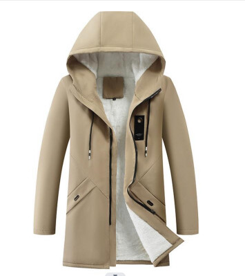 Vīriešu kokvilnas vēja necaurlaidīgi vienkrāsaini mēteļi Parkas jakas vīriešiem ar garu kapuci Ziemas jauna silta, bieza flīsa parka jaka