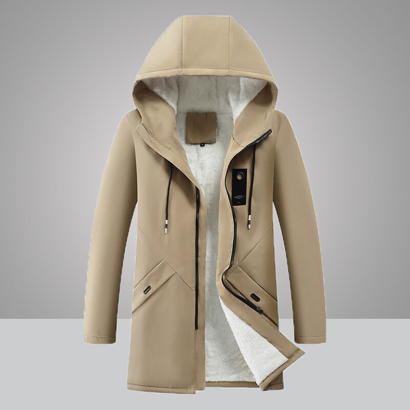 Vīriešu kokvilnas vēja necaurlaidīgi vienkrāsaini mēteļi Parkas jakas vīriešiem ar garu kapuci Ziemas jauna silta, bieza flīsa parka jaka