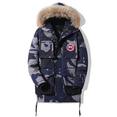 Új Big Goose férfi pehelykabát télen Ifjúsági koreai változat, hosszú vastag téli ruházat mindennapi alkalmi meleg divatkabát