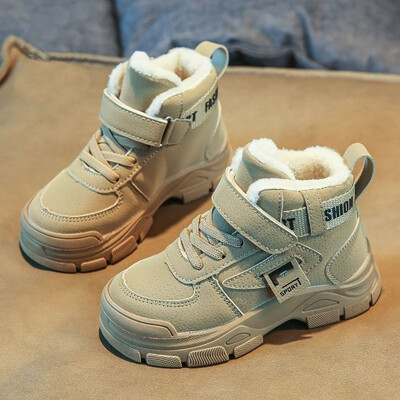 Téli plüss csizma gyerekeknek csúszásgátló vastag meleg hócsizma PU bőr Trend divat tinédzser fiú pamut cipő