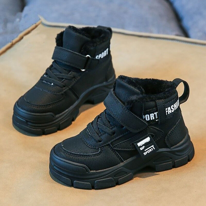 Téli plüss csizma gyerekeknek csúszásgátló vastag meleg hócsizma PU bőr Trend divat tinédzser fiú pamut cipő