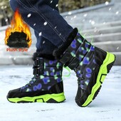 Žieminiai naujo stiliaus vaikiški sniego batai, vilnos pamušalas ir pastorinimas, šilti medvilniniai berniukų batai, atsparūs vandeniui ir neslystantys sniego batai
