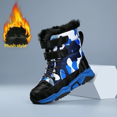 Žieminiai naujo stiliaus vaikiški sniego batai, vilnos pamušalas ir pastorinimas, šilti medvilniniai berniukų batai, atsparūs vandeniui ir neslystantys sniego batai