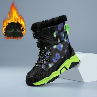 Žieminiai naujo stiliaus vaikiški sniego batai, vilnos pamušalas ir pastorinimas, šilti medvilniniai berniukų batai, atsparūs vandeniui ir neslystantys sniego batai