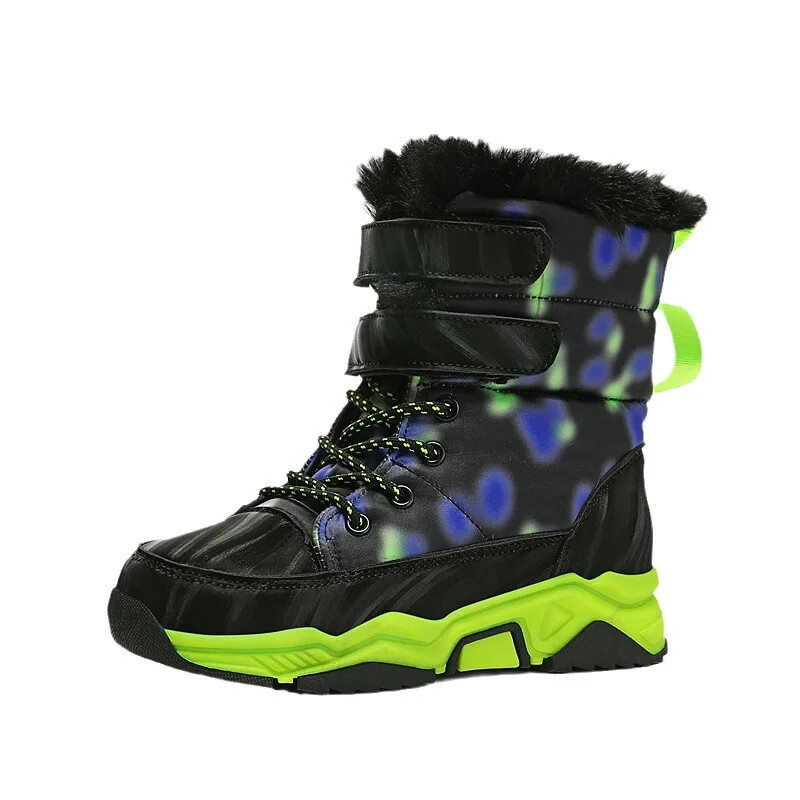 Žieminiai naujo stiliaus vaikiški sniego batai, vilnos pamušalas ir pastorinimas, šilti medvilniniai berniukų batai, atsparūs vandeniui ir neslystantys sniego batai