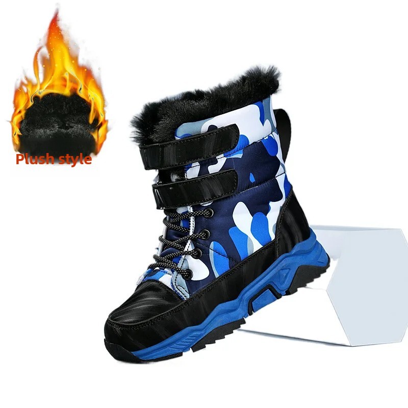 Žieminiai naujo stiliaus vaikiški sniego batai, vilnos pamušalas ir pastorinimas, šilti medvilniniai berniukų batai, atsparūs vandeniui ir neslystantys sniego batai