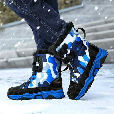 Gyerekek téli meleg pamut csizmák fiú gyermek terepszínű polár béléssel, vastagított gumi külső talp vízálló középtől nagy gyermek női