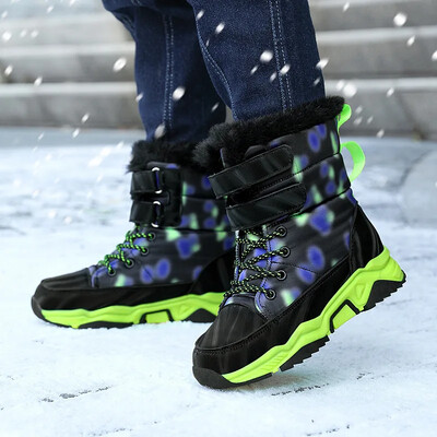 Gyerekek téli meleg pamut csizmák fiú gyermek terepszínű polár béléssel, vastagított gumi külső talp vízálló középtől nagy gyermek női