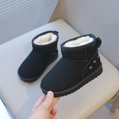 Gyermek hócsizma fiúknak lányoknak divat klasszikus gyerekeknek meleg meleg bokacsizmák vastag plüss velúr bolyhos szövet tél új stílus