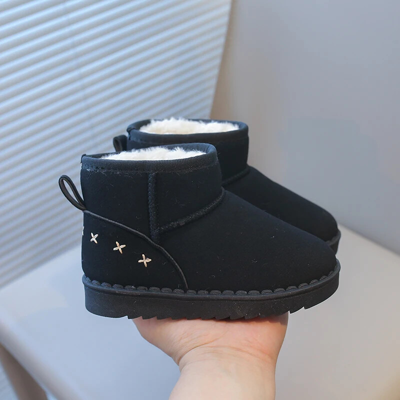 Gyermek hócsizma fiúknak lányoknak divat klasszikus gyerekeknek meleg meleg bokacsizmák vastag plüss velúr bolyhos szövet tél új stílus
