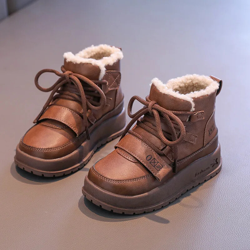 Lány pamut csizma 2024 téli új retro plüss meleg fiú rövid csizma puha aljú csúszásgátló gyerek bokacsizma