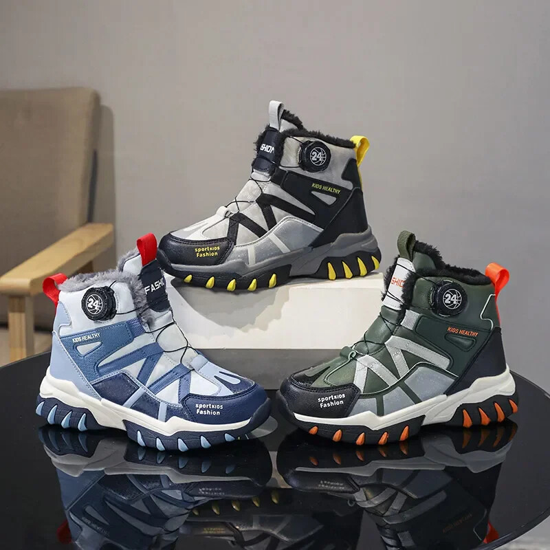 Gyerekek hócsizmák fiúknak 6-10 éves korig kisgyermekeknek Téli meleg bundás cipők, plüss divattalpok, rövid cipók 2408