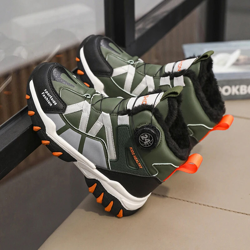 Gyerekek hócsizmák fiúknak 6-10 éves korig kisgyermekeknek Téli meleg bundás cipők, plüss divattalpok, rövid cipók 2408