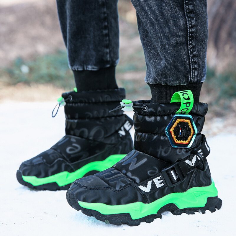 2023 Téli Meleg Szőrme Hó Túrabakancsok Gyermek Fekete Szőrös Cipők Fiúk Csúszásmentes Vízálló Gyerek Lábbeli Gyermek Cipők Fekete