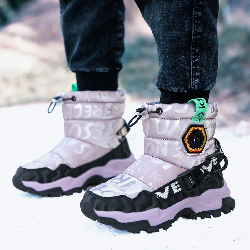 2023 Téli Meleg Szőrme Hó Túrabakancsok Gyermek Fekete Szőrös Cipők Fiúk Csúszásmentes Vízálló Gyerek Lábbeli Gyermek Cipők Fekete